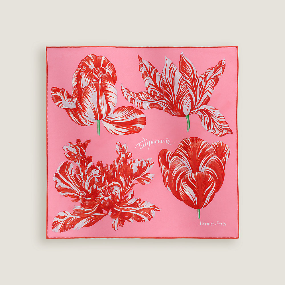 やわらかい印象の花柄【HERMES】カレ45 Tulipomanie Detail tulipomanie-detail-scarf-45--